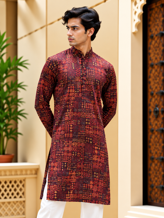 Purple Geometric Printed Long Kurta