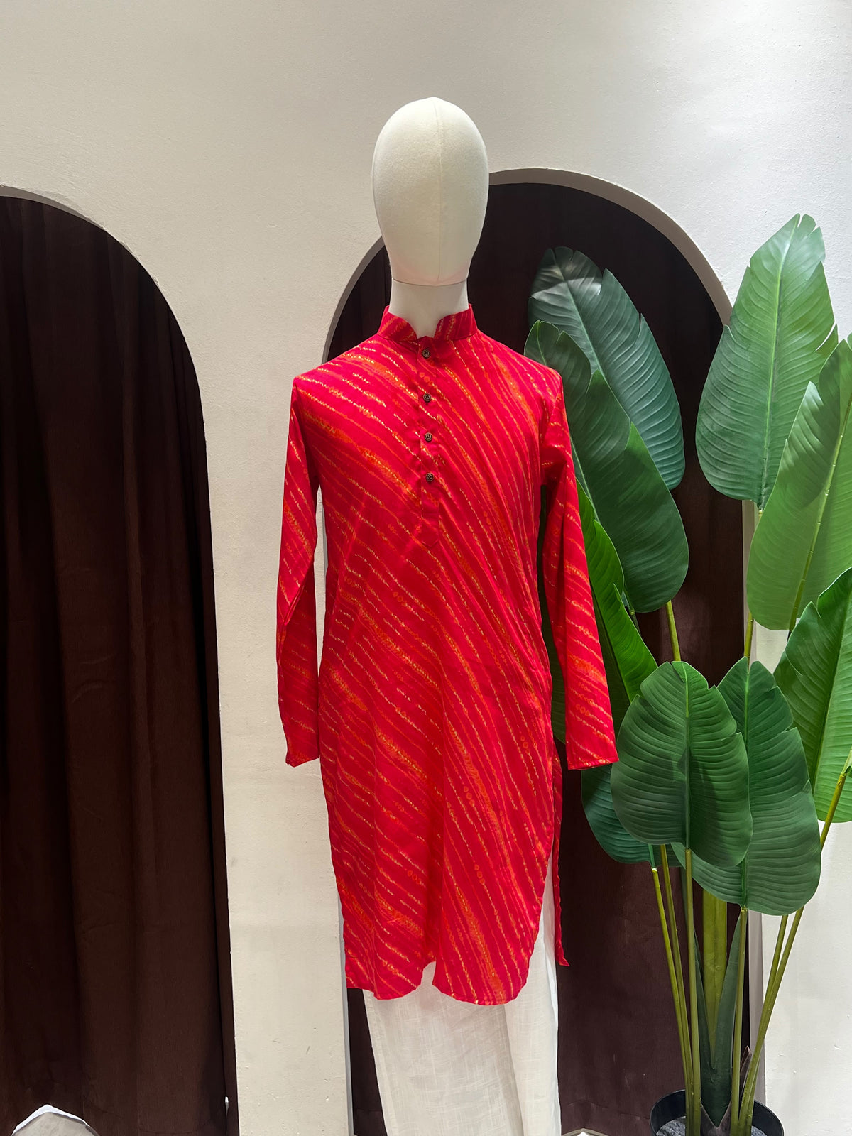 Red/Pink Printed Long Kurta