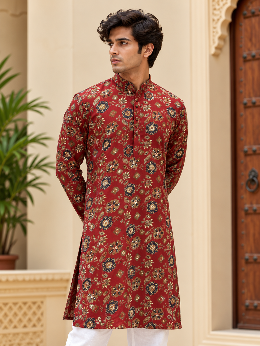 Maroon Floral Long Kurta