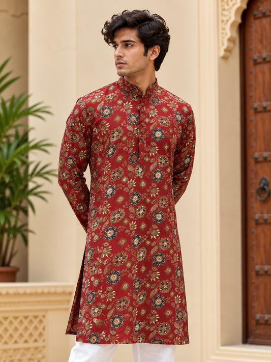 Maroon Floral Long Kurta