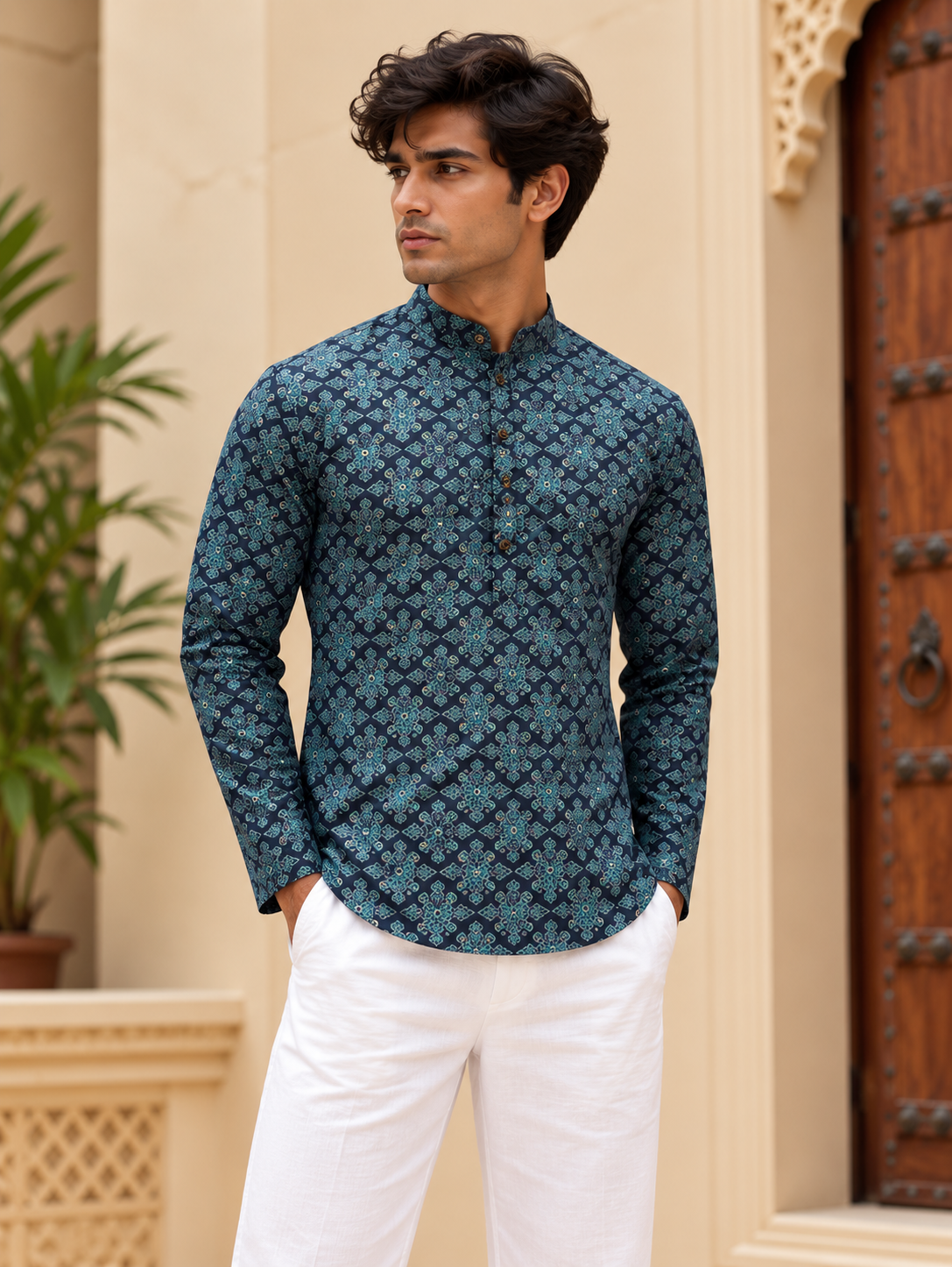 Indigo Patterned Short Kurta
