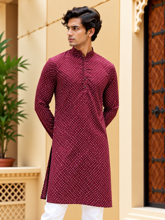 Purple Bandhani Printed Long Kurta