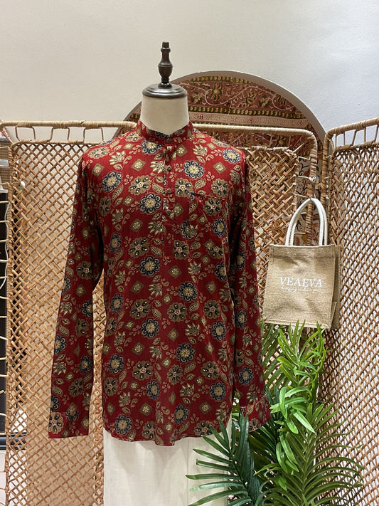 Maroon Floral Short Kurta