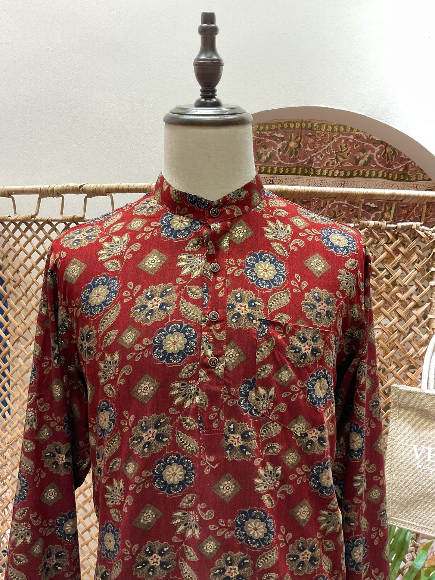 Maroon Floral Short Kurta