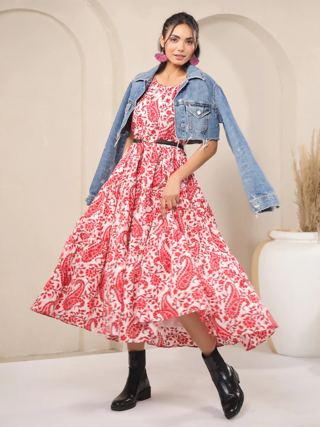 White Paisley Handblock Printed Cotton Dress
