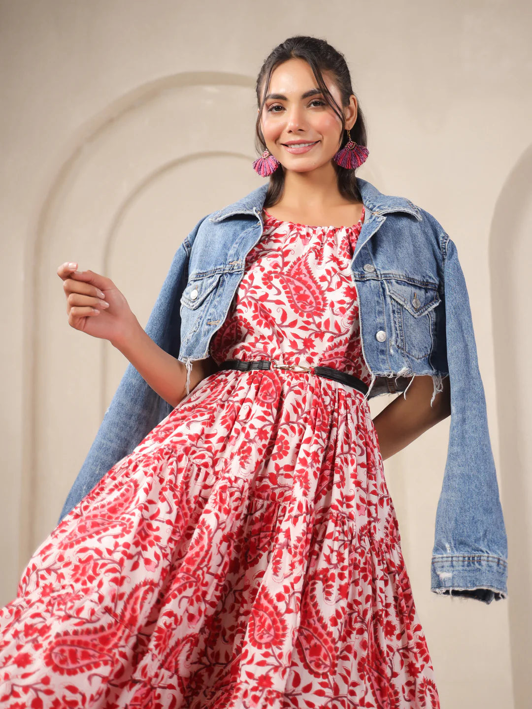 White Paisley Handblock Printed Cotton Dress