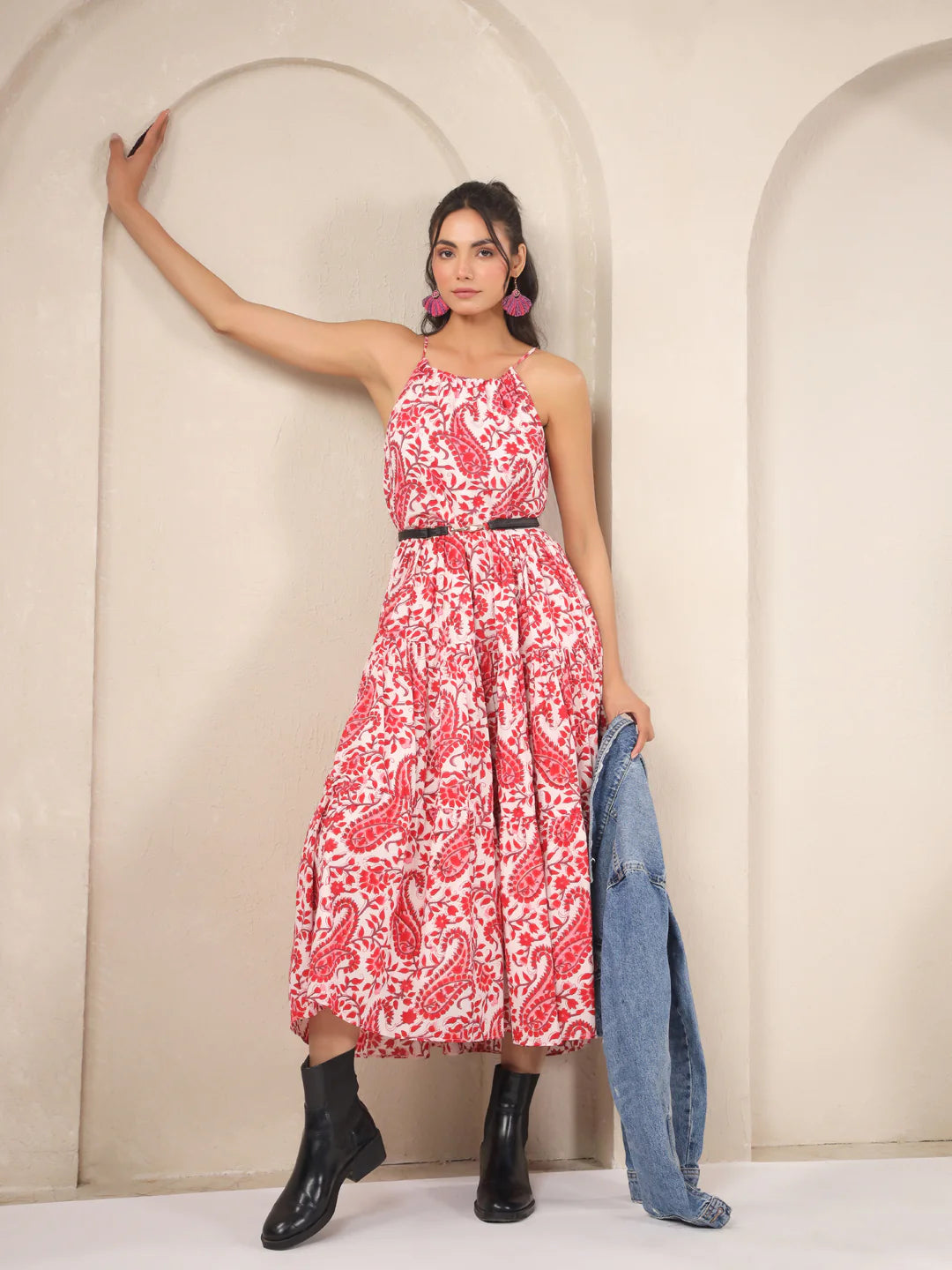 White Paisley Handblock Printed Cotton Dress