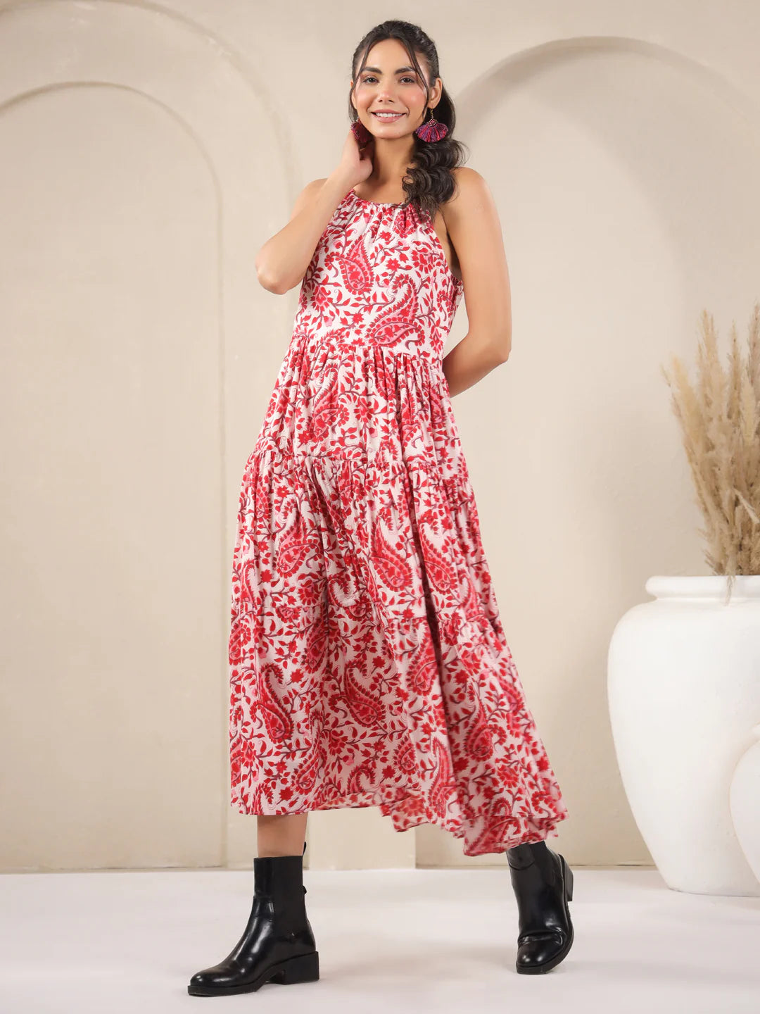 White Paisley Handblock Printed Cotton Dress