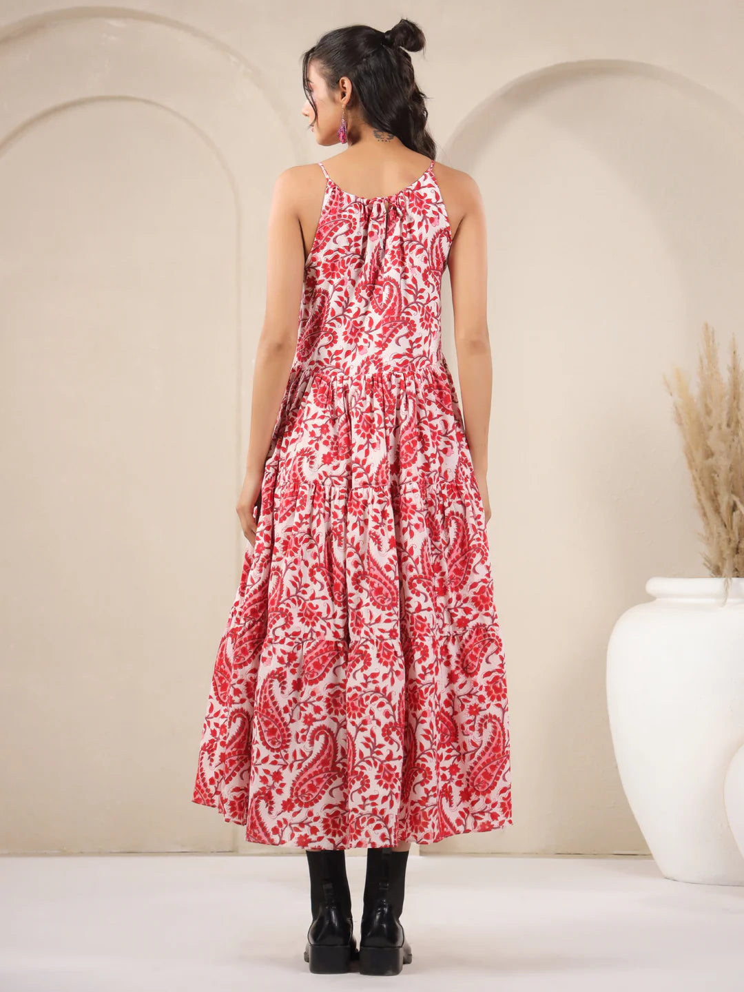 White Paisley Handblock Printed Cotton Dress