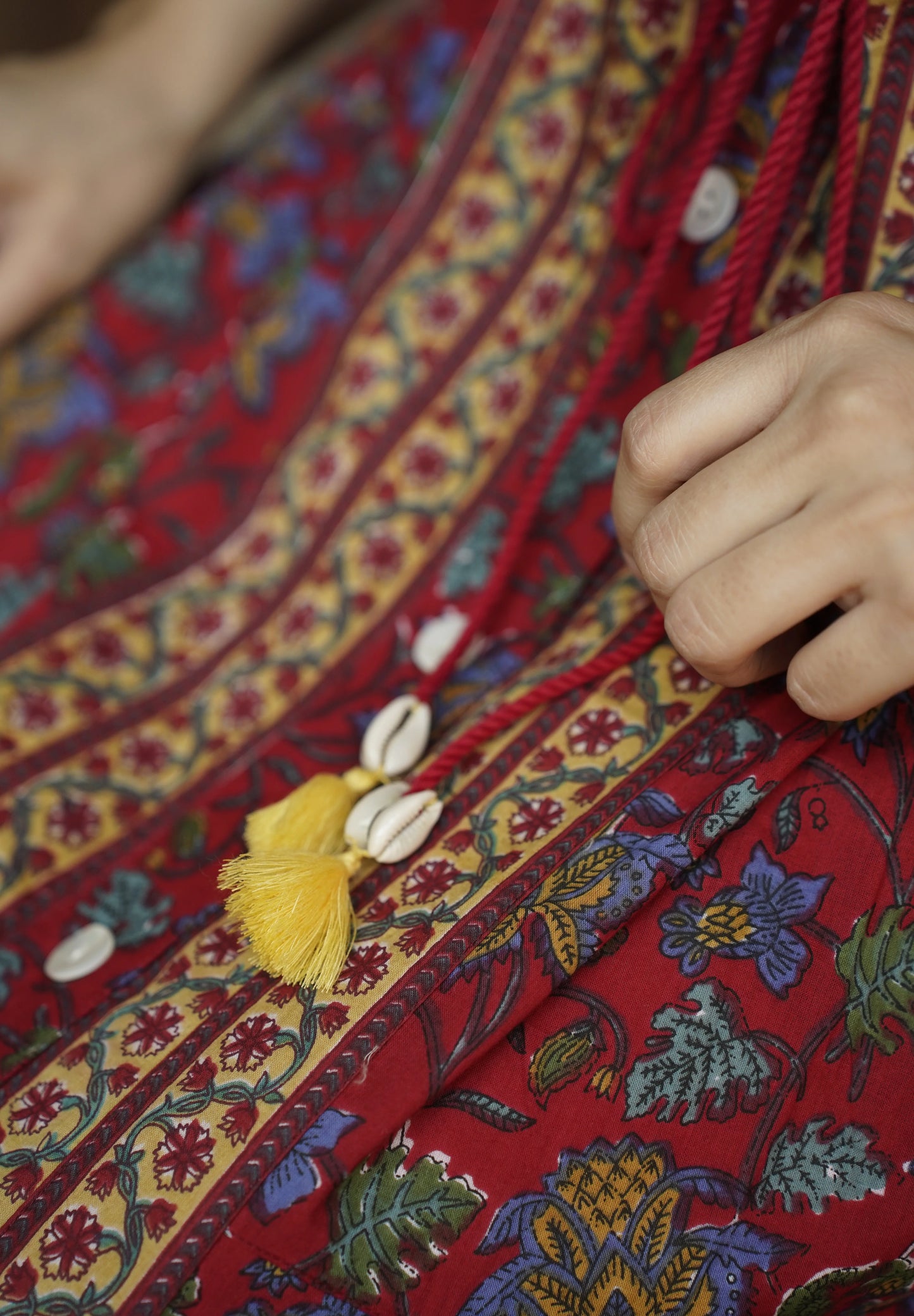 Red Flutter Sleeved Printed Cotton Dress