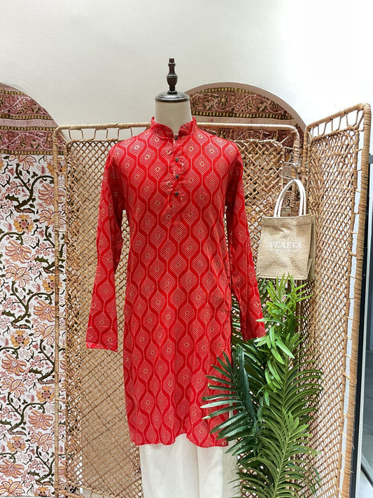 Red Bandhani Long Kurta