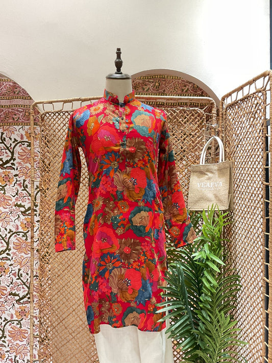 Red Floral Long Kurta