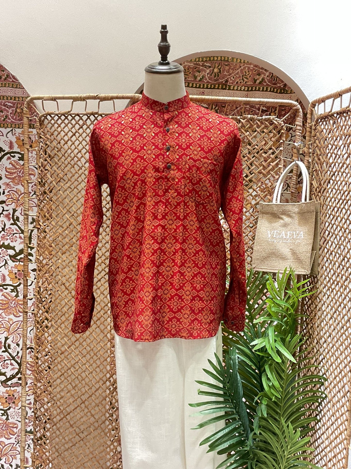 Red Ajrakh Short Kurta