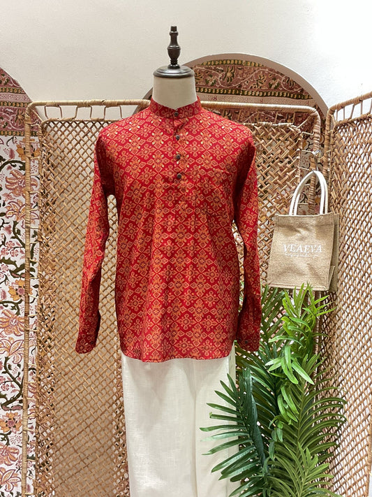 Red Ajrakh Short Kurta