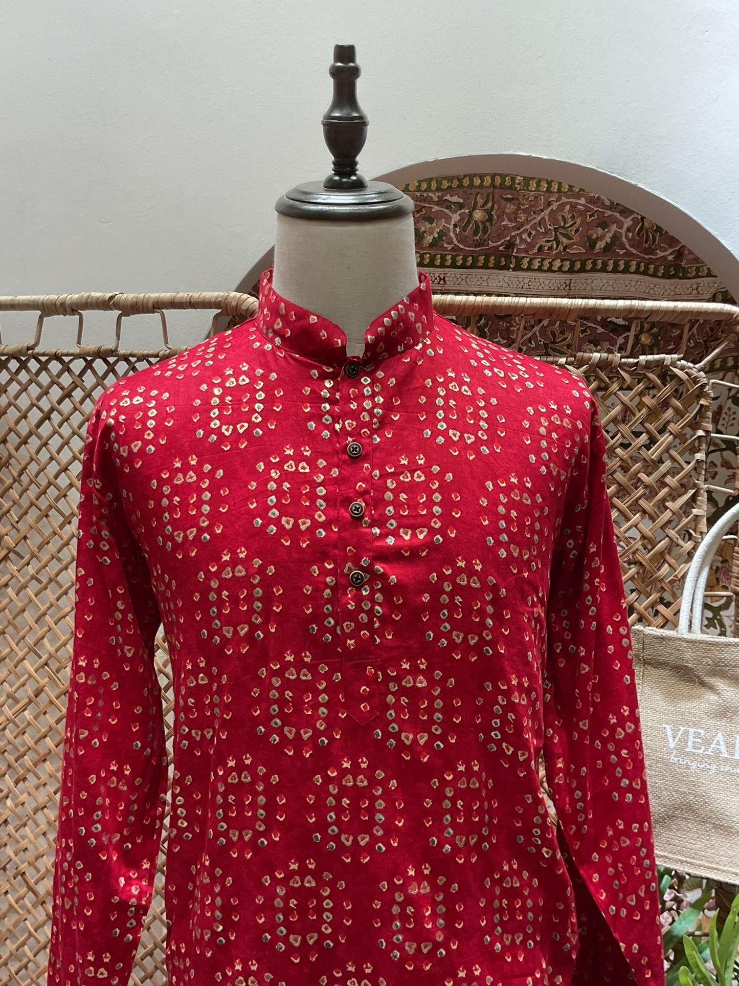 Red Geometric Long Kurta