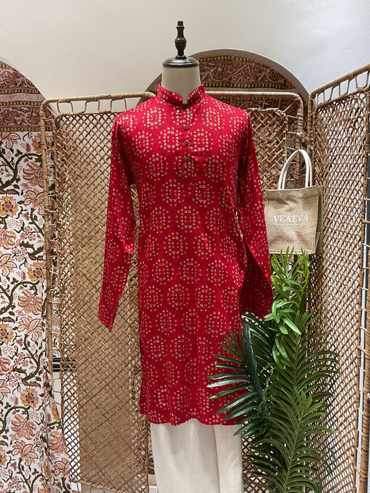 Red Geometric Long Kurta