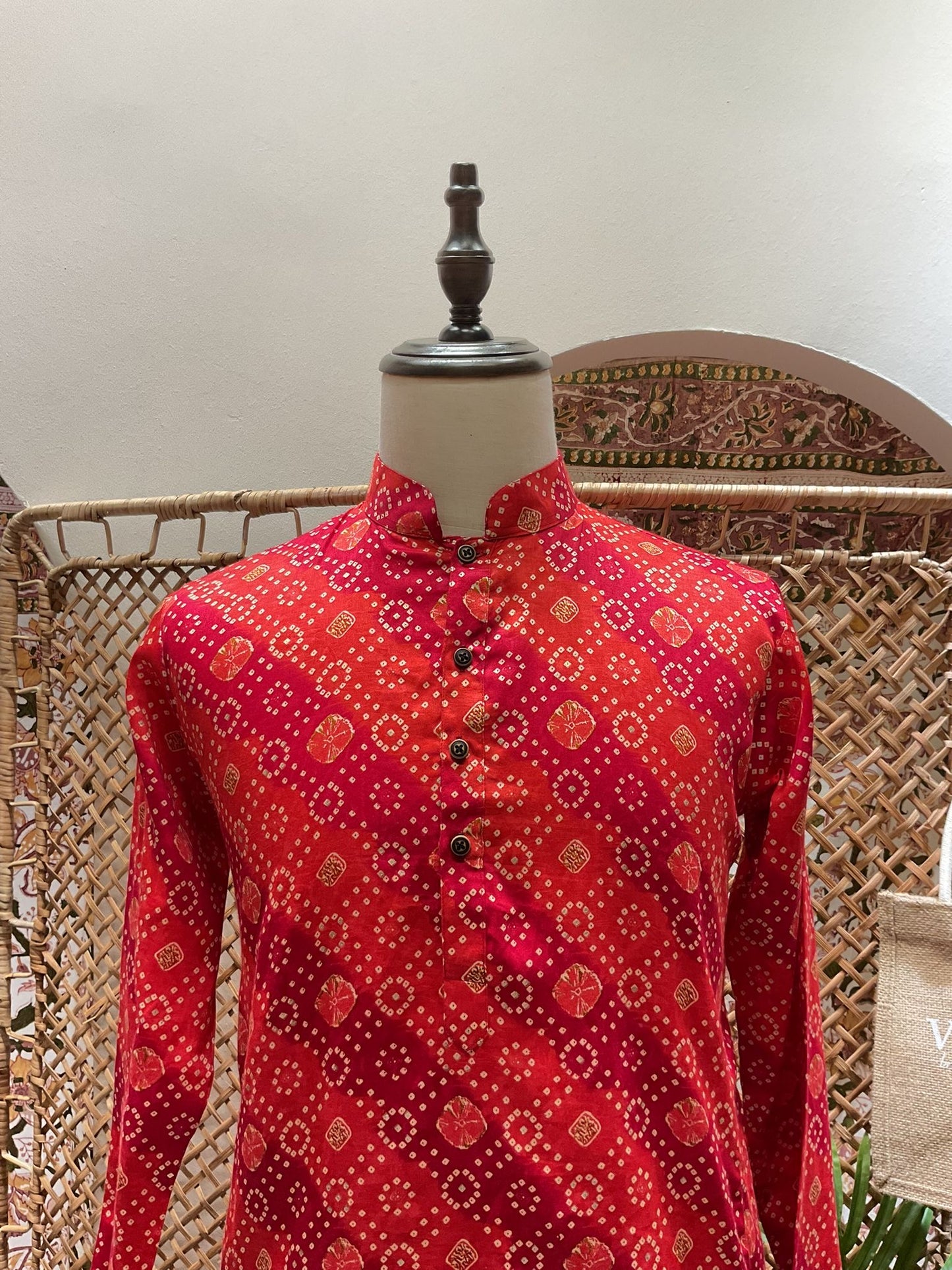 Red Bandhej Long Kurta