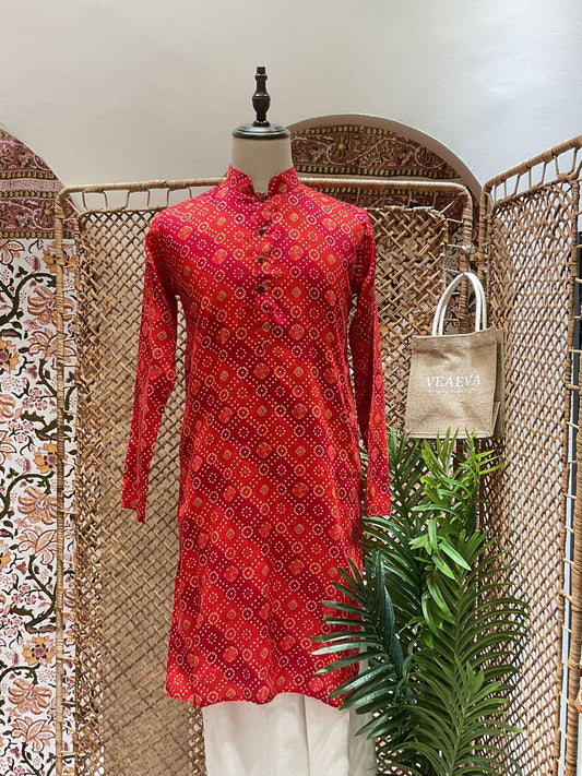 Red Bandhej Long Kurta