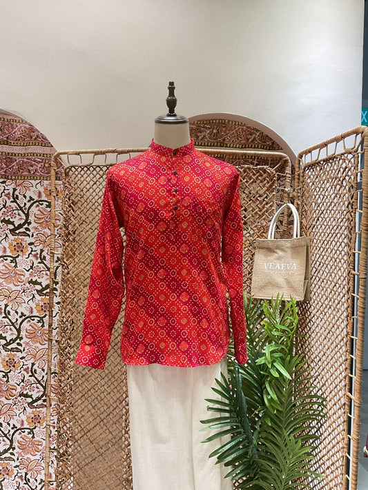 Red Bandhej Short Kurta