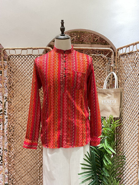 Red Striped Short Kurta