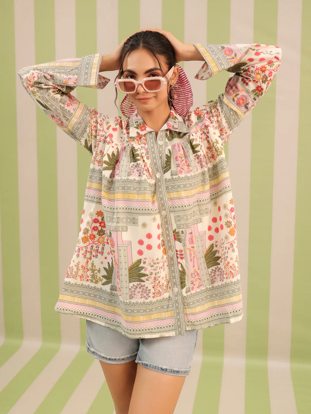 Green Palm Breeze Flared Top with Lining