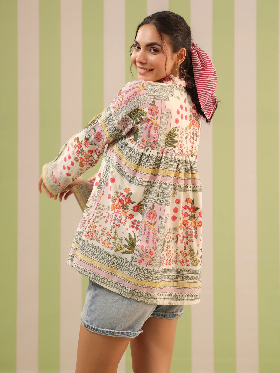 Green Palm Breeze Flared Top with Lining