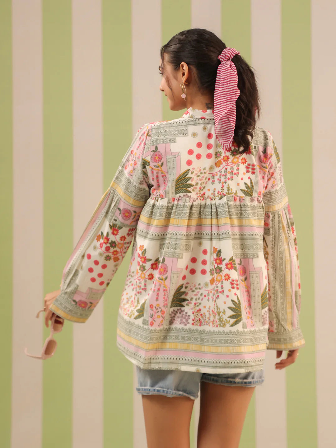 Green Palm Breeze Flared Top with Lining