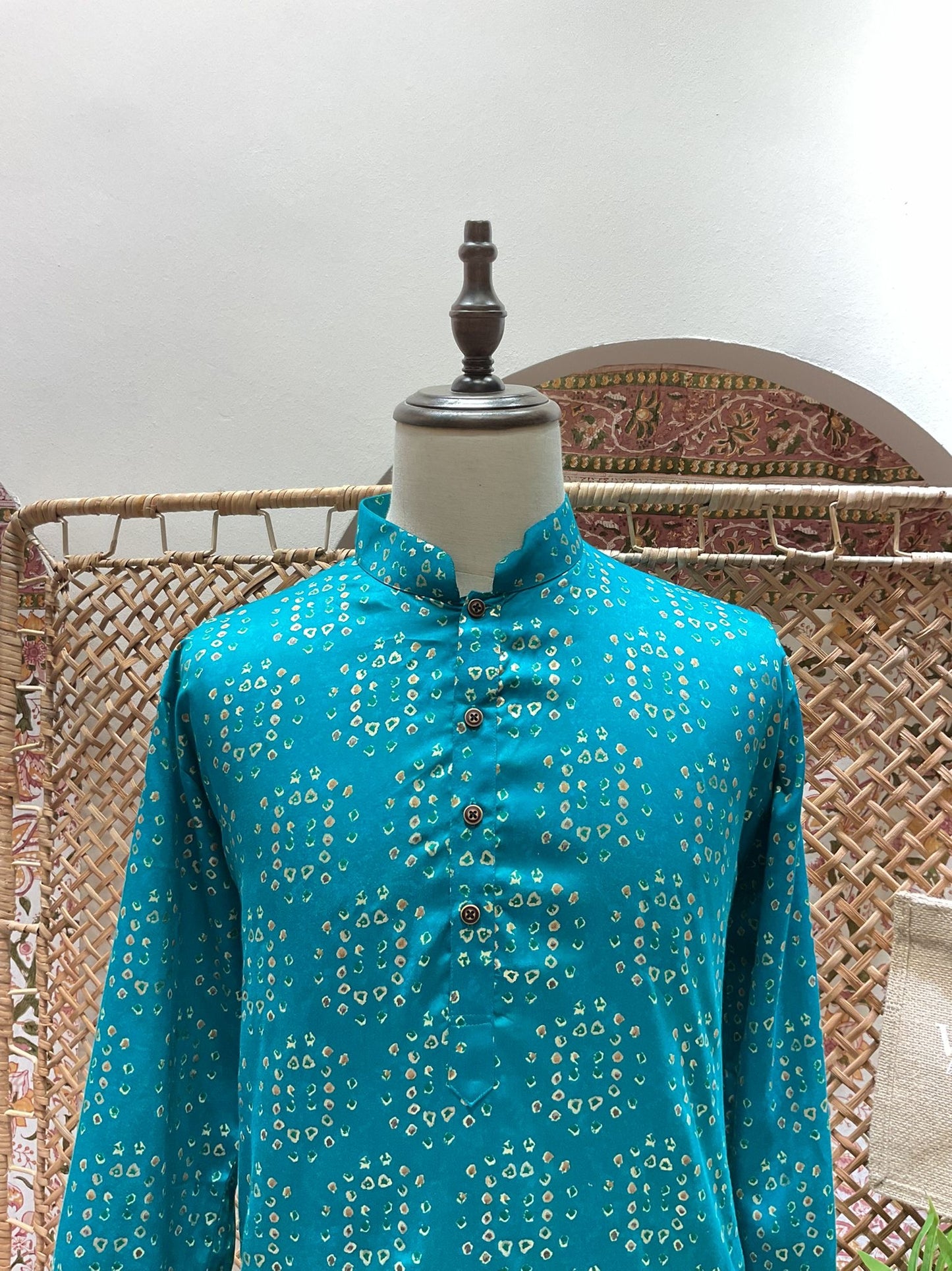 Turquoise Geometric Long Kurta