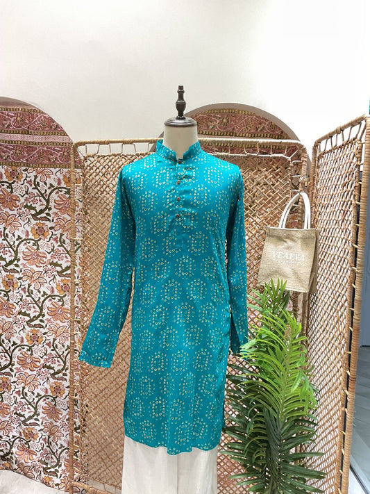 Turquoise Geometric Long Kurta