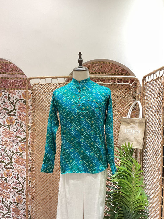 Turquoise Bandhej Short Kurta