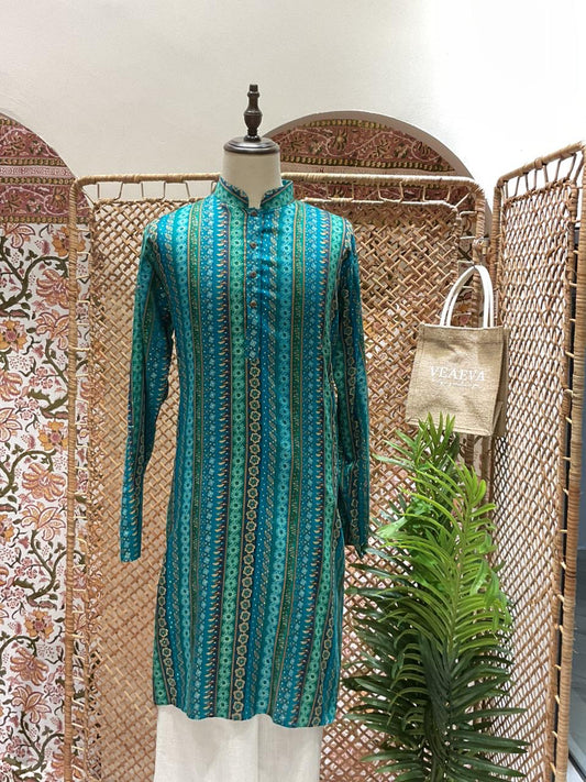 Turquoise Striped Long Kurta