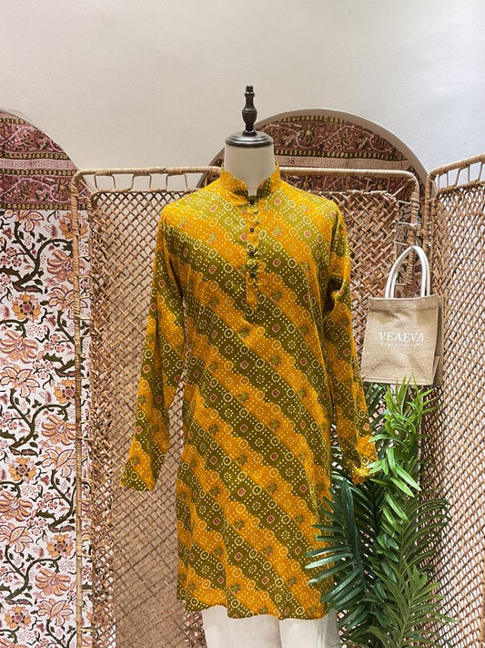 Yellow Bandhej Long Kurta