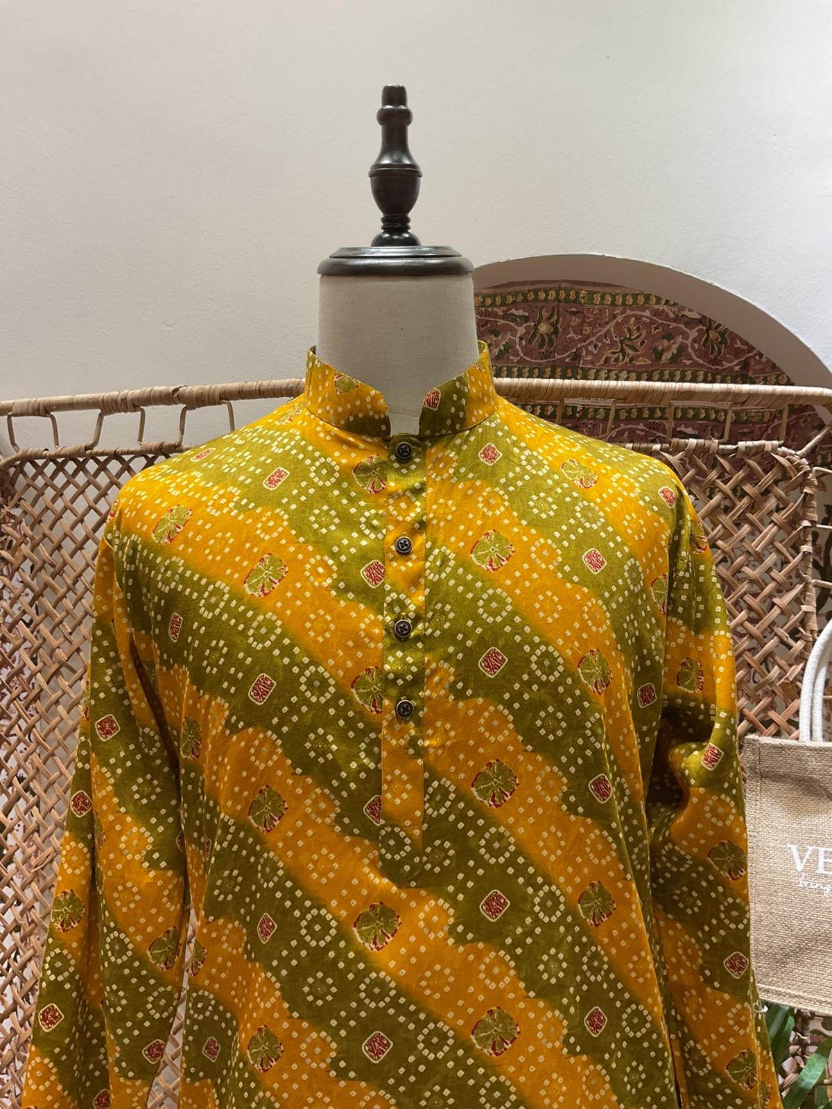 Yellow Bandhej Long Kurta