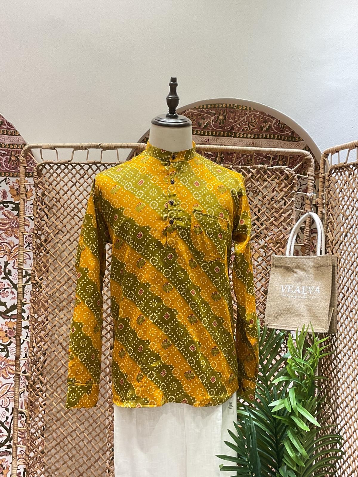 Yellow Bandhej Short Kurta