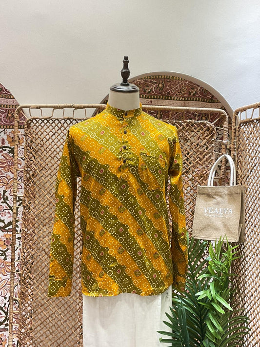 Yellow Bandhej Short Kurta