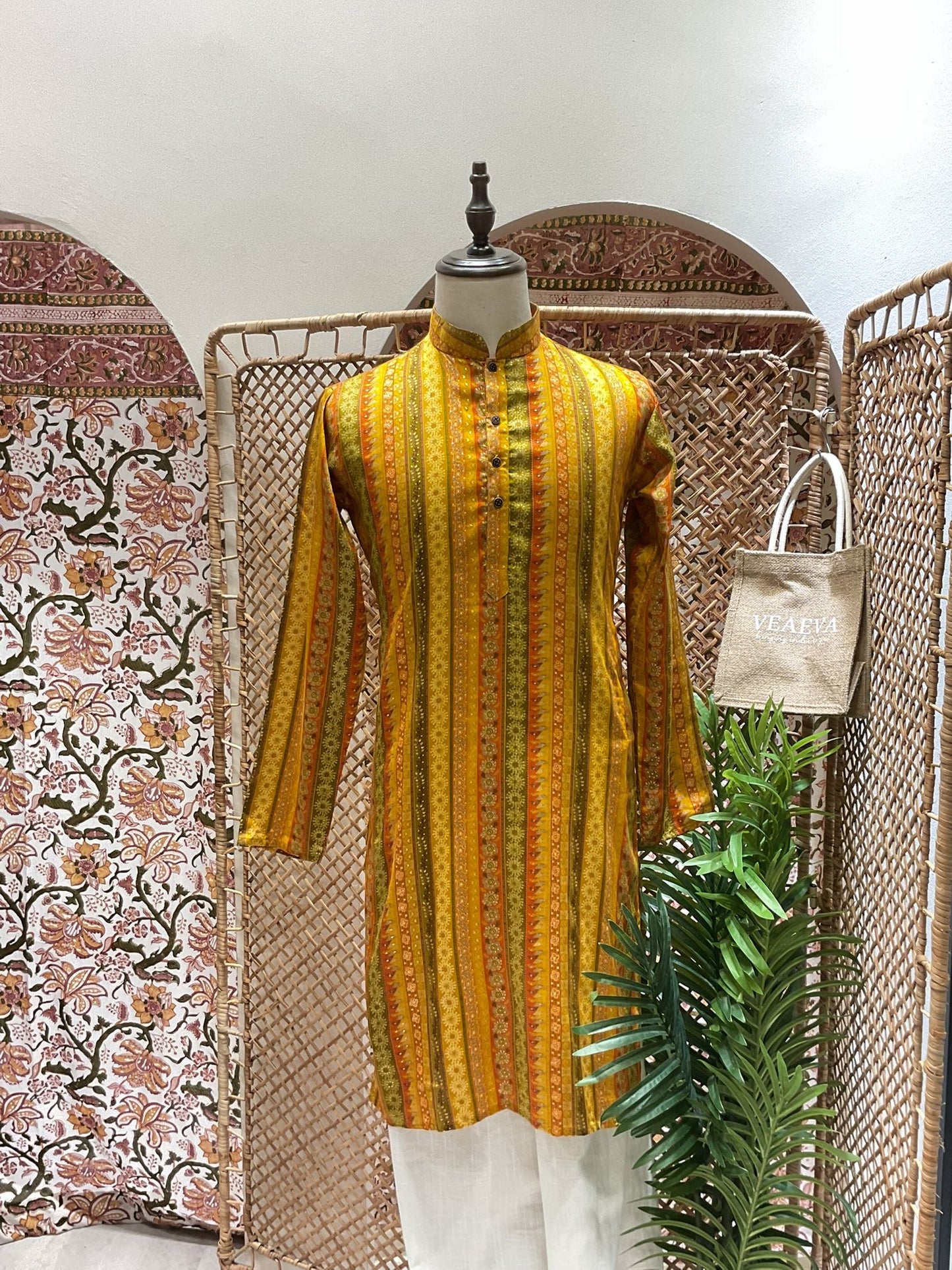 Yellow Striped Long Kurta