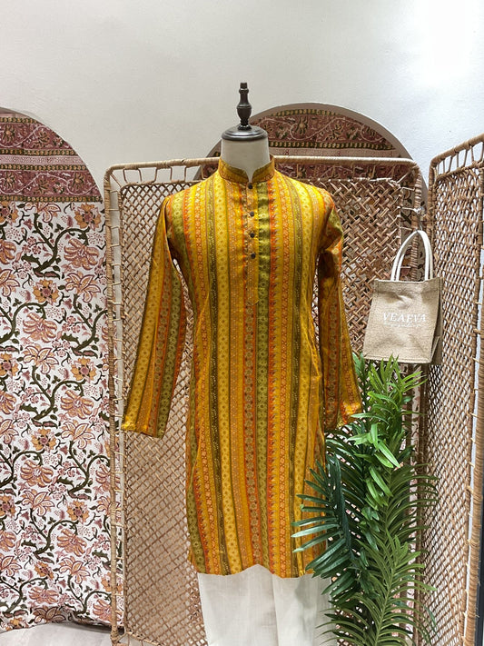 Yellow Striped Long Kurta