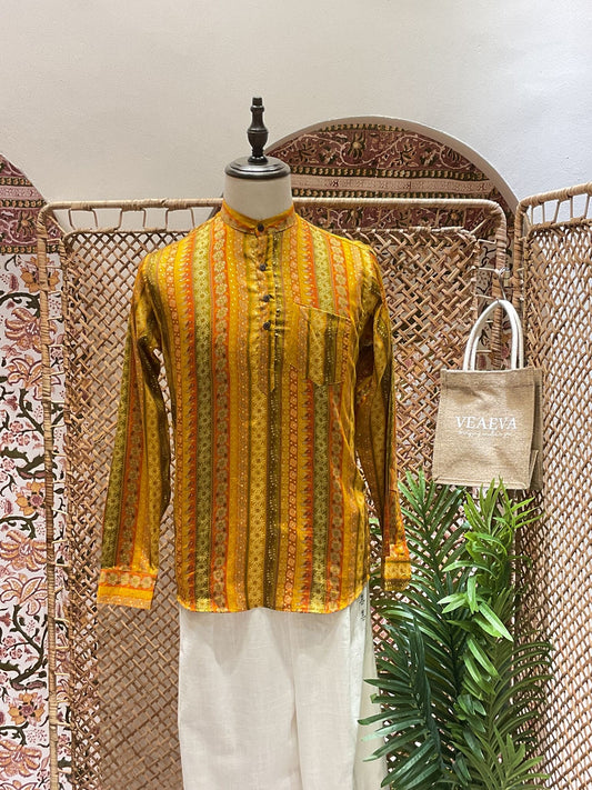 Yellow Striped Short Kurta